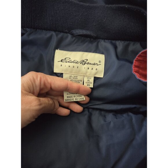 Eddie Bauer Goose Down Mens XL Ridgeline Puffer Jacket Red Hooded Parka - Picture 7 of 14